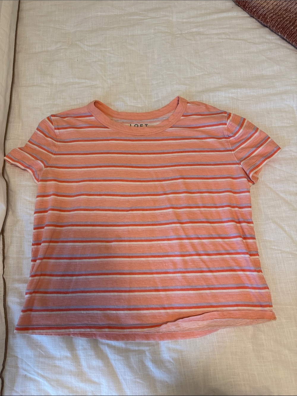 LOFT Peach & White Striped Short Sleeve Tee